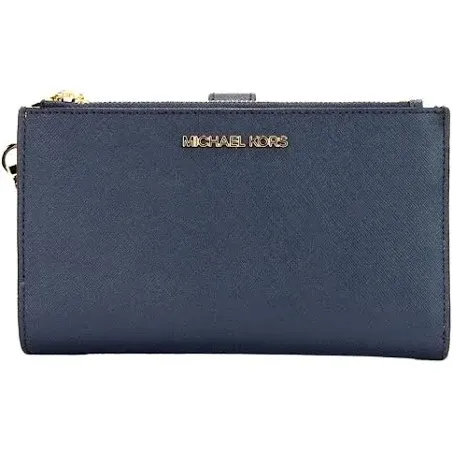 Michael Kors Jet Set Travel Navy Saffiano Leather Large Double Zip Wrist Wallet