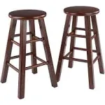 Winsome Element 2-Piece 24In Counter Stool Set, Walnut Finish, Solid Wood, Modern Design