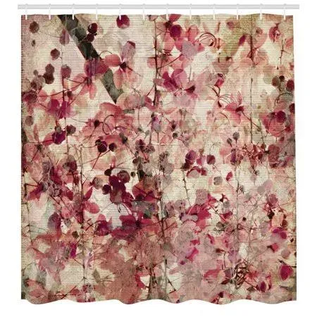 Ambesonne Pink Shower Curtain Antique Decor by, Grungy Effect Cherry Blossoms On ...