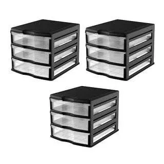 Life Story 3 Drawer Stackable Shelf Organizer Plastic Storage Drawers, Black