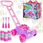 ArtCreativity Pink & Purple Bubble Lawn Mower for Toddlers | Electronic Bubble Blower Machine | Fun Bubbles Blowing Push Toys for Kids | Bubble