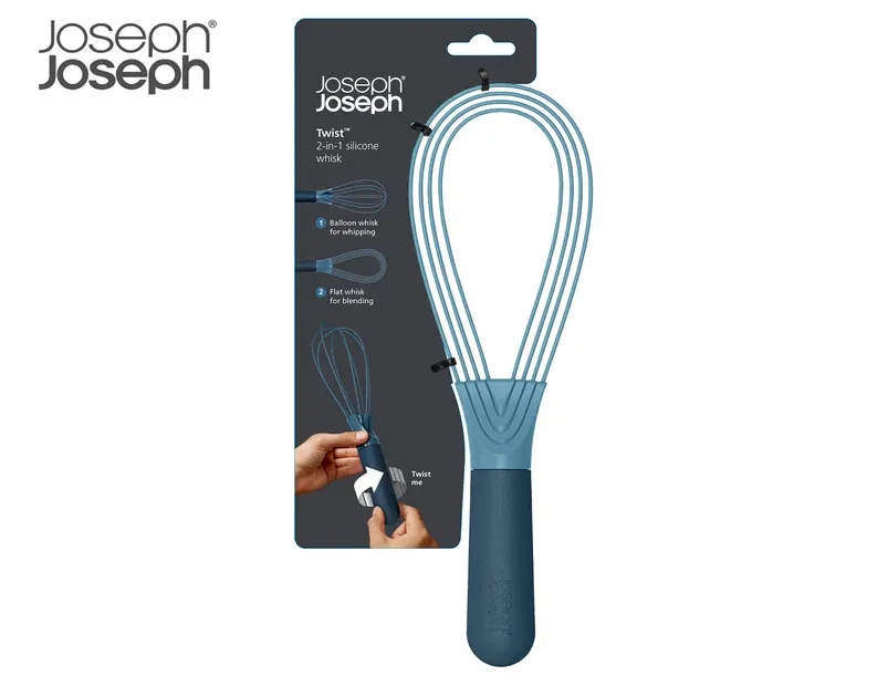 Joseph Joseph 981000 Twist Whisk 2-In-1 Collapsible Balloon and Flat Whisk Silicone Coated Steel Wire, Sky