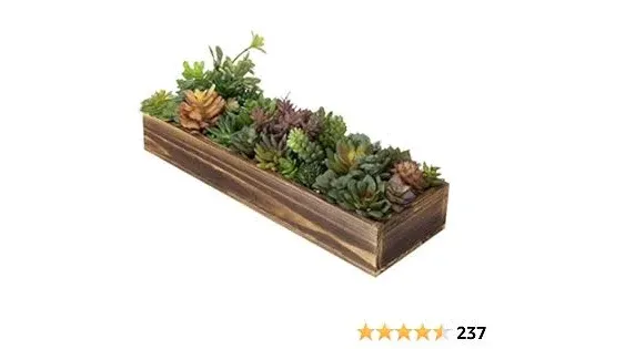 MyGift Artificial Succulent Centerpiece, 15.75 Inch Faux Succulents Arrangement Plants in Rustic Burnt Wood Rectangular Planter Box