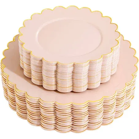 LIYH 60pcs Pink Plastic Plates with Gold, Disposable Plastic Plates Includes: 30 Pink Dinner Plates 10.25" and 30 Pink Dessert Plates 7.5" Gold Plastic Plates,Baby Shower Plates Daisy Plates