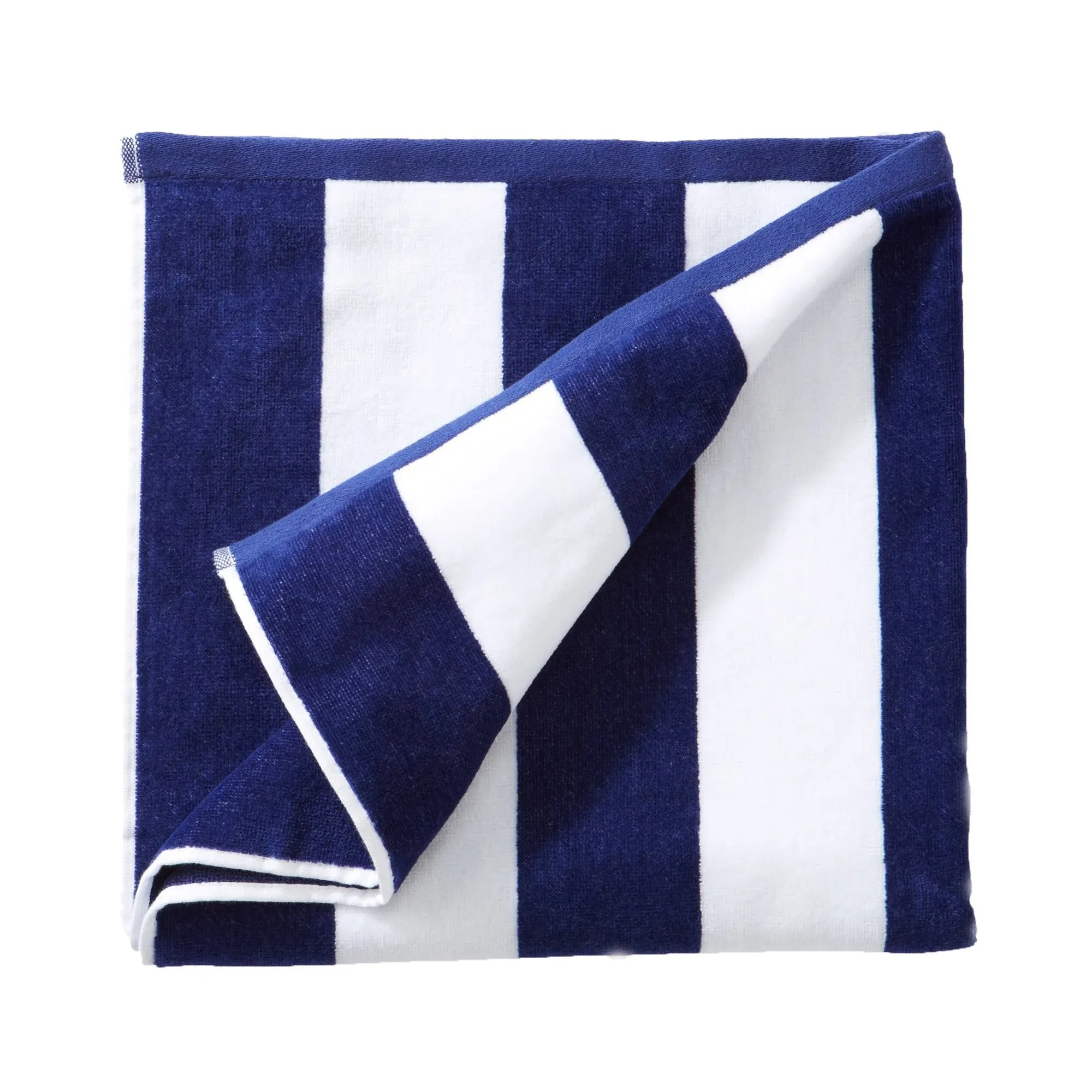 Great Bay Home 100% Cotton Cabana Stripe Oversize Velour Beach Towel - Navy