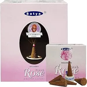 Fresh Rose Incense Cones and Cone Incense Burner Bundle Insence Insense Satya Incense