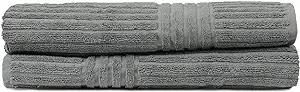 Bare Cotton Luxury Hotel & Spa Towel 100% Pure Turkish Cotton Ribbed Channel Pattern - Bath Towel - Gray - Set of 2