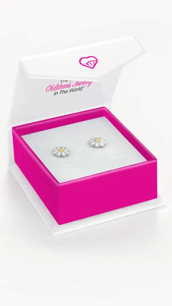 Children's Sterling Silver Enamel Daisy Screw Back Earrings