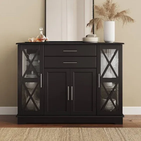 Ryland 47" Wood Storage Sideboard Buffet Cabinet Console Table, Black