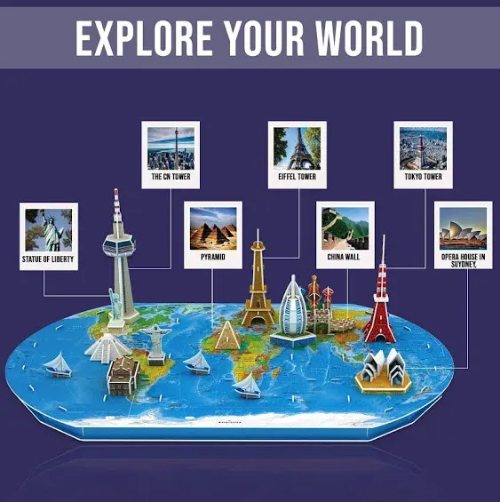 World Map 3D Kids Puzzle - Fun Geography Game for Kids with 12 World of Wonders ...