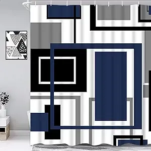 Likiyol Shower Curtains for Bathroom Blue Geometric Shower Curtain Navy Blue Shower Curtain Modern Shower Curtain, Waterproof Black Blue and Gray Shower Curtain with 12 Hooks