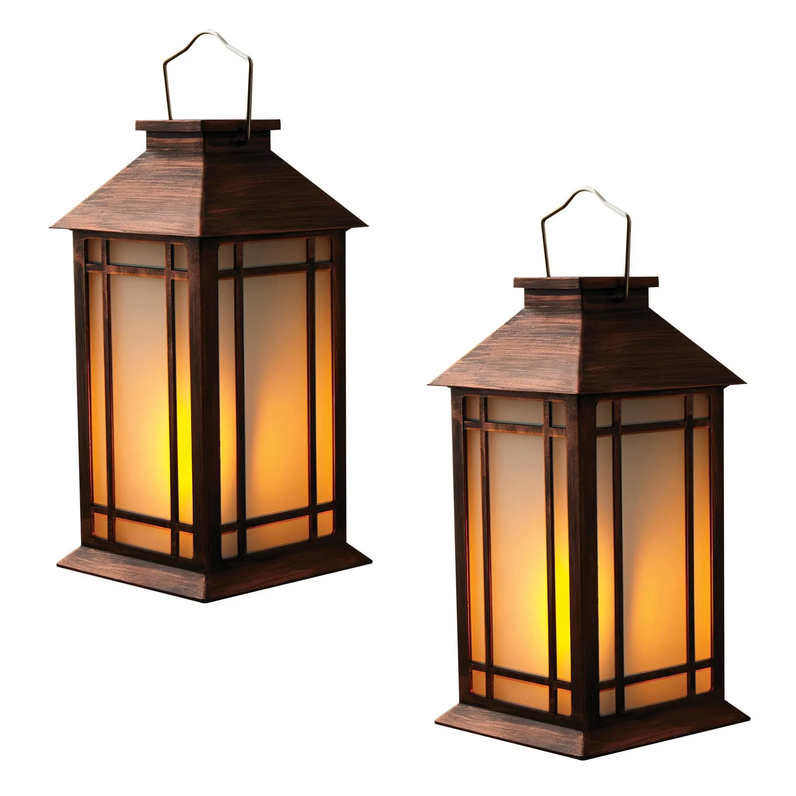 2-Pack 13" Vintage Candle Lantern with Led Flameless Candle (6hr Timer) - IP65 Waterproof Battery Powered Candle Lantern - Outdoor Patio Hanging Lantern Decorative Tabletop Lantern