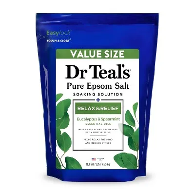 Dr Teal's Pure Epsom Salt Soak, Relax & Relief with Eucalyptus & Spearmint, 3lbs