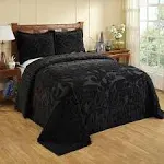 Better Trends Ashton Collection 100% Cotton Chenille Bedspread Medallion Design Twin Size Floral Design Bed Cover in Black - Tufted Cotton Bedspreads, Lightweight Bedspread & Coverlets