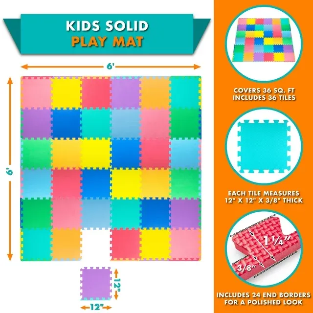 ProsourceFit Puzzle Solid Foam Play Mat for Kids - 36 tiles with edgesProsourceFit Puzzle Solid Foam Play Mat for Kids - 36…