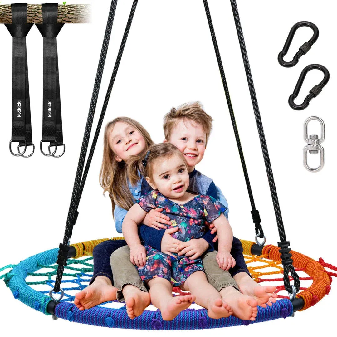 Trekassy 750 lb Spider Web Swing 40 inch for Tree Kids with Steel Frame and 2 Hanging Straps