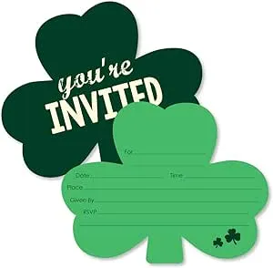 St. Patrick&#39;s Day - Shaped Fill-in Invitations - Saint Paddy’s Day Shaped Fill In Invites - Shamrock Shaped - 12 Invites w/Envelopes