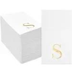 Sparkle and Bash 100 Pack Gold Foil Initial Letter S White Monogram Paper Napkins for Wedding Reception, Table Decorations (4 x 8 In)