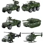 Hautton Diecast Military Toy Vehicles, 6 Pack Alloy Metal Army Toys Model Cars Playset Tank, Panzer, Attack Helicopter, Anti-air Vehicle, Scout Helicopter Gift for Kids Boys Toddlers