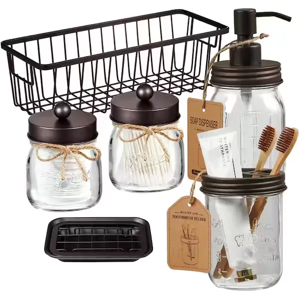 Dyiom Premium Mason Jar Bathroom Accessories Set (6-Pieces) - B083YW13H4