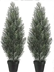 TRESIL Two 3 Foot Outdoor Artificial Cedar Trees Potted Plants