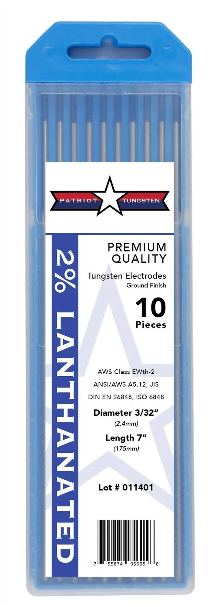 2% Lanthanated TIG Welding Tungsten Electrodes 3/32” X 7” 10-Pack