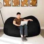 Big Joe Fuf XXL Foam Filled Bean Bag Chair with Removable Cover, Black Plush, Soft Polyester, 6 feet Giant