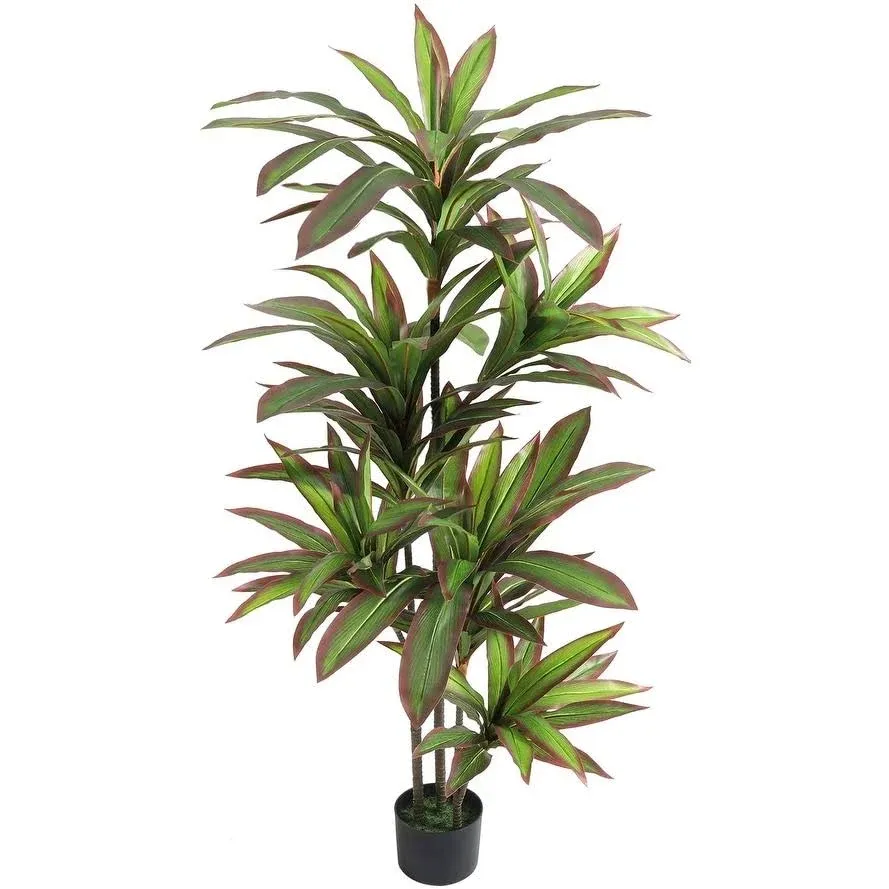 VIAGDO Dracaena Silk Plant Artificial 5ft Faux House Plants with Red Leaf Margin Fake Yucca Palm Trees in Pot Realistic Dragon Tree for Living Room Home Office Decor Indoor Outdoor