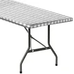 Tablecover -Fitted with Elastic, Vinyl with Flannel Back, Fits for Table 96"x 30" Rectangle, Checked Gray Design, by Sorfey