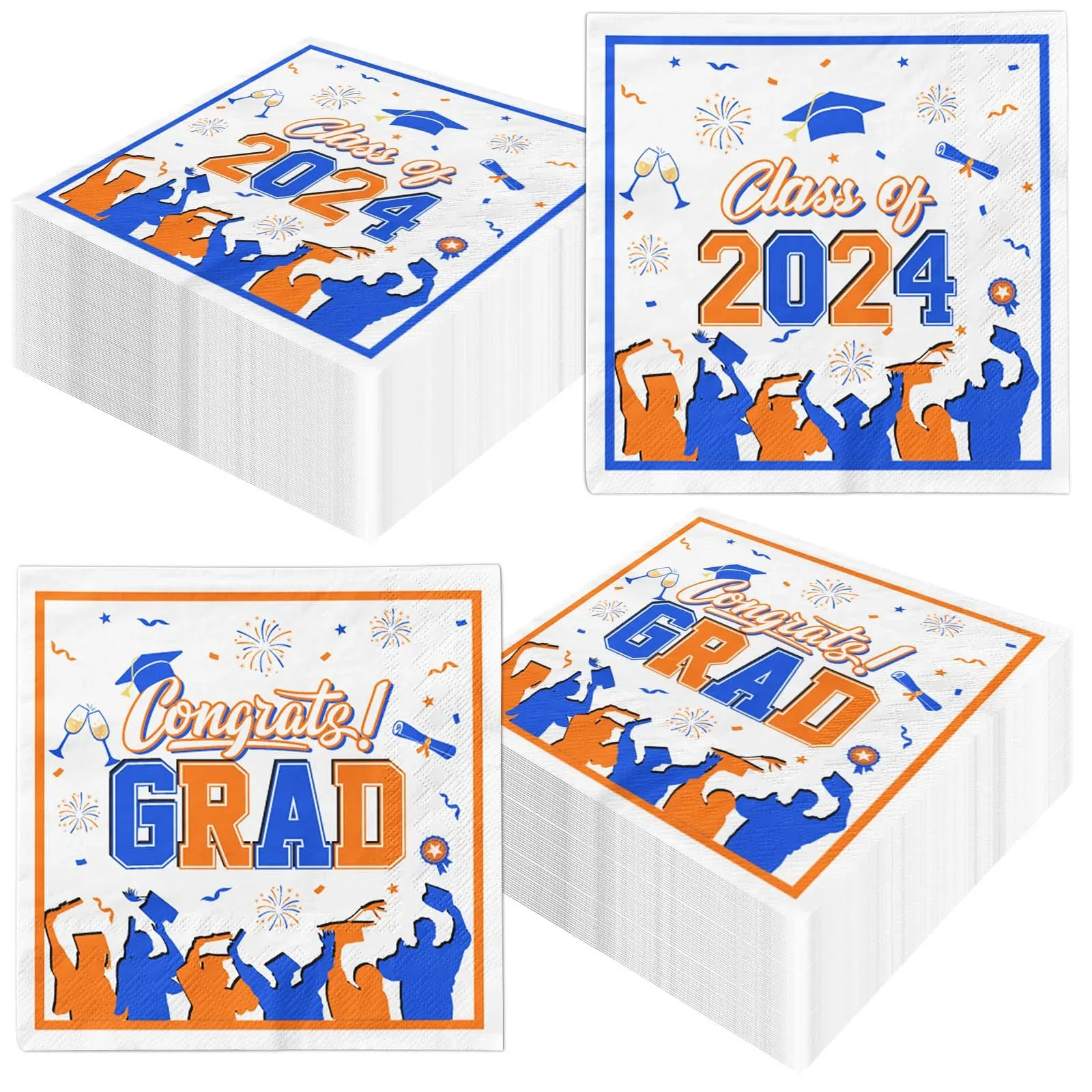 40Pcs Graduation Napkins, Congrats Grad Napkins, Class of 2024 Congratulate Graduation Themed Luncheon Dinner Paper Napkins for Graduation Party Supplies (Blue and Orange)