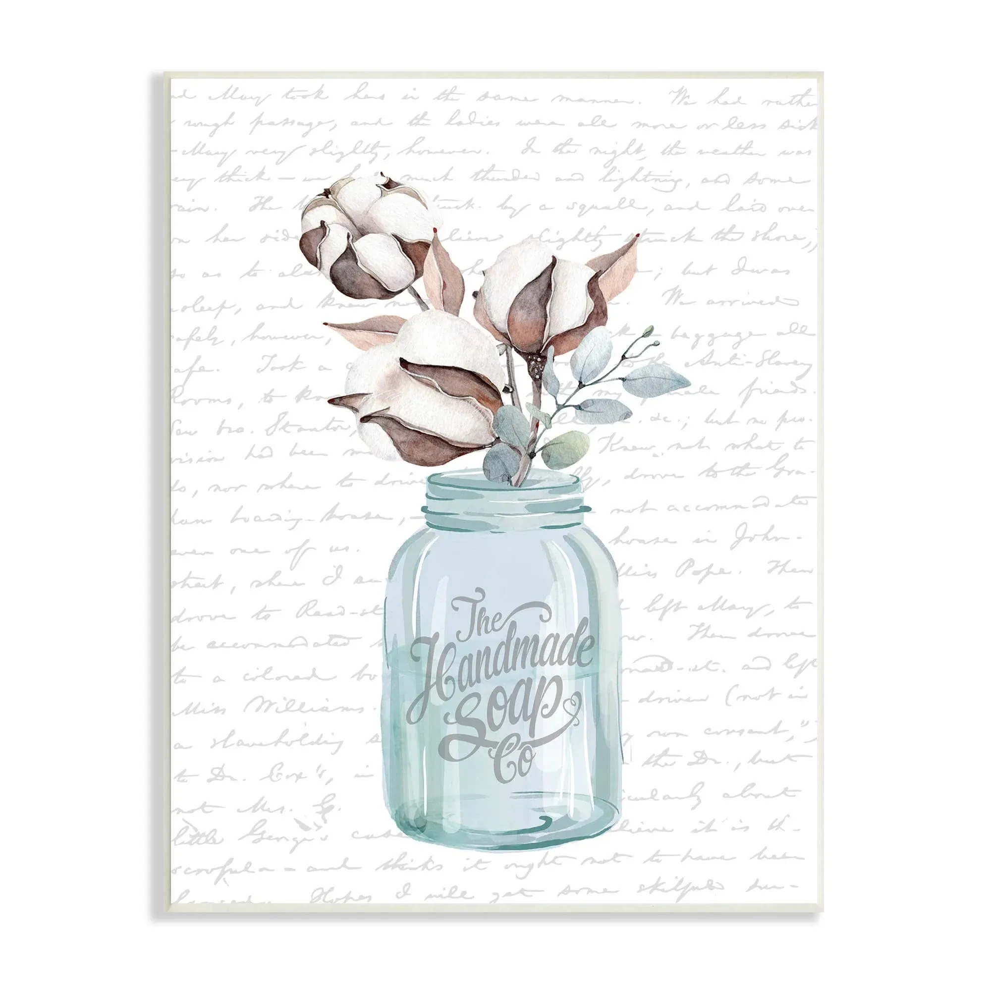 Stupell Industries Handmade Soap Jar Cotton Flower Bathroom Word Design 10"x15" Wall Plaque Art