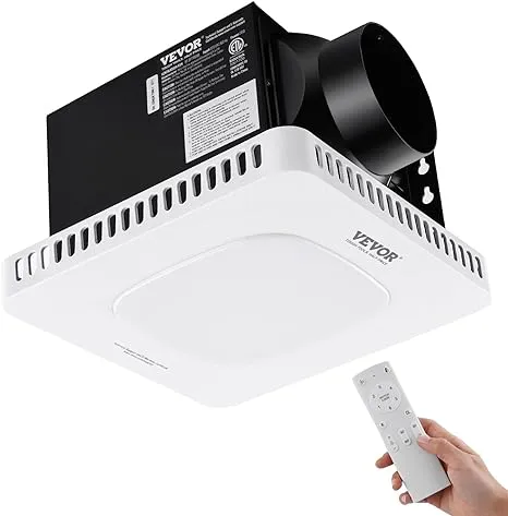 VEVOR Bathroom Exhaust Fan, 110 CFM High-Efficiency Ventilation, 1.5sones Low Noise Operation All-Copper Motor, Remote Control, Energy-Saving Bathroom Ceiling Fan For Various Ceilings