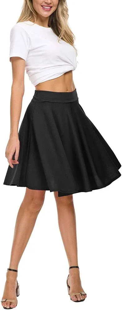 EXCHIC\xa0Women&#039;s<wbr/>\xa0Casual\xa0Stretc<wbr/>hy\xa0Flared\xa0Mini<wbr/>\xa0Skater\xa0Skirt\xa0<wbr/>Basic\xa0A-Line\xa0P<wbr/>leated\xa0Mid