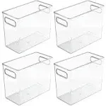 mDesign Plastic Stackable Tall Storage Organizer Bin Container with Handle for Bathroom, Closet, or Under Sink Organization - Holds Soaps, Styling Tools, or Makeup - Ligne Collection - 4 Pack - Clear