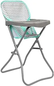 Adora Baby Doll Folding High Chair with Trendy Zig Zag Pattern and Strap for Added Security, Suits Most Plush Toys, Stuffed Animals and Dolls up to 16 inches Birthday Gift for Ages 3+