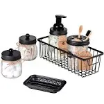 Mason Jar Bathroom Accessories Set(6PCS) - Foaming Soap Dispenser,Toot<wbr/>hbrush ...