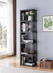 ICE ARMOR 5-Tier Tall Bookshelf Storage Display Rack 71" H Corner Bookcase for Living Room and Home Office in Distressed Grey Finish,ID99202660