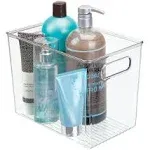 mDesign Deep Plastic Stackable Storage Organizer Container Bin, Bath and Shower Organization for Cabinet, Cupboard, Shelves, Counter, or Closet - Holds Shampoo, Vitamins - Ligne Collection - Clear