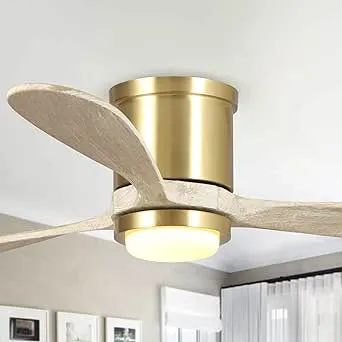 Modern Sand Gold Low Profile Flush Mount LED Ceiling Fan with Light and Remote - 52 Inches - Bed Bath & Beyond - 33409034