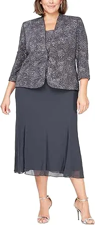 Alex Evenings Women's Tea Length Jacket Dress, Perfect for Weddings, Formal Events (Petite and Regular Sizes)