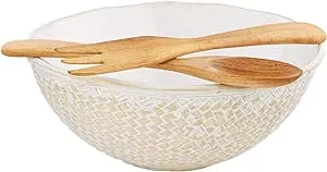 Mud Pie Weave Serving Bowl, 5" x 12" dia, White