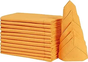 Cloth Dinner Napkins Set of 12 Hemstitch, Napkin Cloth Washable, Cotton Dinner Napkin for Christmas Decoration New Year Fall Everyday Napkins Mitered Corner - 18x18 Inch - Yellow