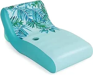 Bestway H2OGO! UPF 50+ Luxury Fabric Covered Inflatable Swimming Pool Relaxation Lounger Float with Cup Holder and Removeable Fabric Cover, Blue