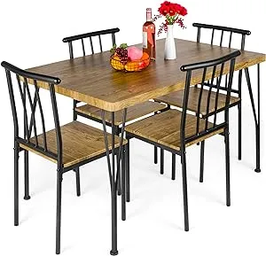 Best Choice Products 5-Piece Metal and Wood Indoor Modern Rectangular Dining Table Furniture Set for Kitchen, Dining Room, Dinette, Breakfast Nook w/ 4 Chairs - Brown