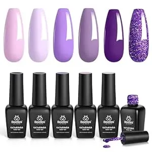 Beetles Purple Gel Nail Polish Set, 6 Colors Winter Gel Polish Purple Glitter Pastel Pink lavender Nail Polish Soak Off U v LED Gel Nail Kit Diy Nail Art Manicure at Home Christmas Gifts for Women