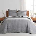 Levtex Home - Cross Stitch Grey with White Contrast Bedspread Set - King Quilted Bedspread and Two King Shams - Cross Stitch Pattern - Bedspread (120x104in.) and Sham (20x36in.) - Cotton