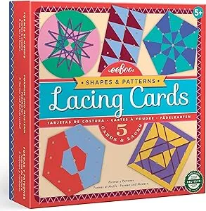 eeBoo Shapes & Patterns Lacing Cards/Set of 5 Cards/Ages 3+ (LCGEO)