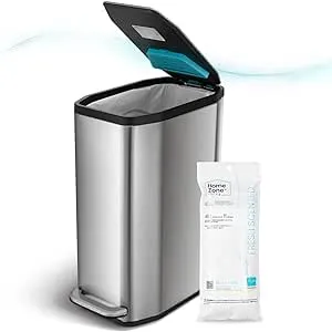 Kitchen Trash Can with Odor Control Pod, Stainless Steel, 50 Liters, Silver