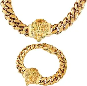 W/W Lifetime Cuban Link Chain for Men Lion Choker Hip Hop Necklace 18",20" and ...