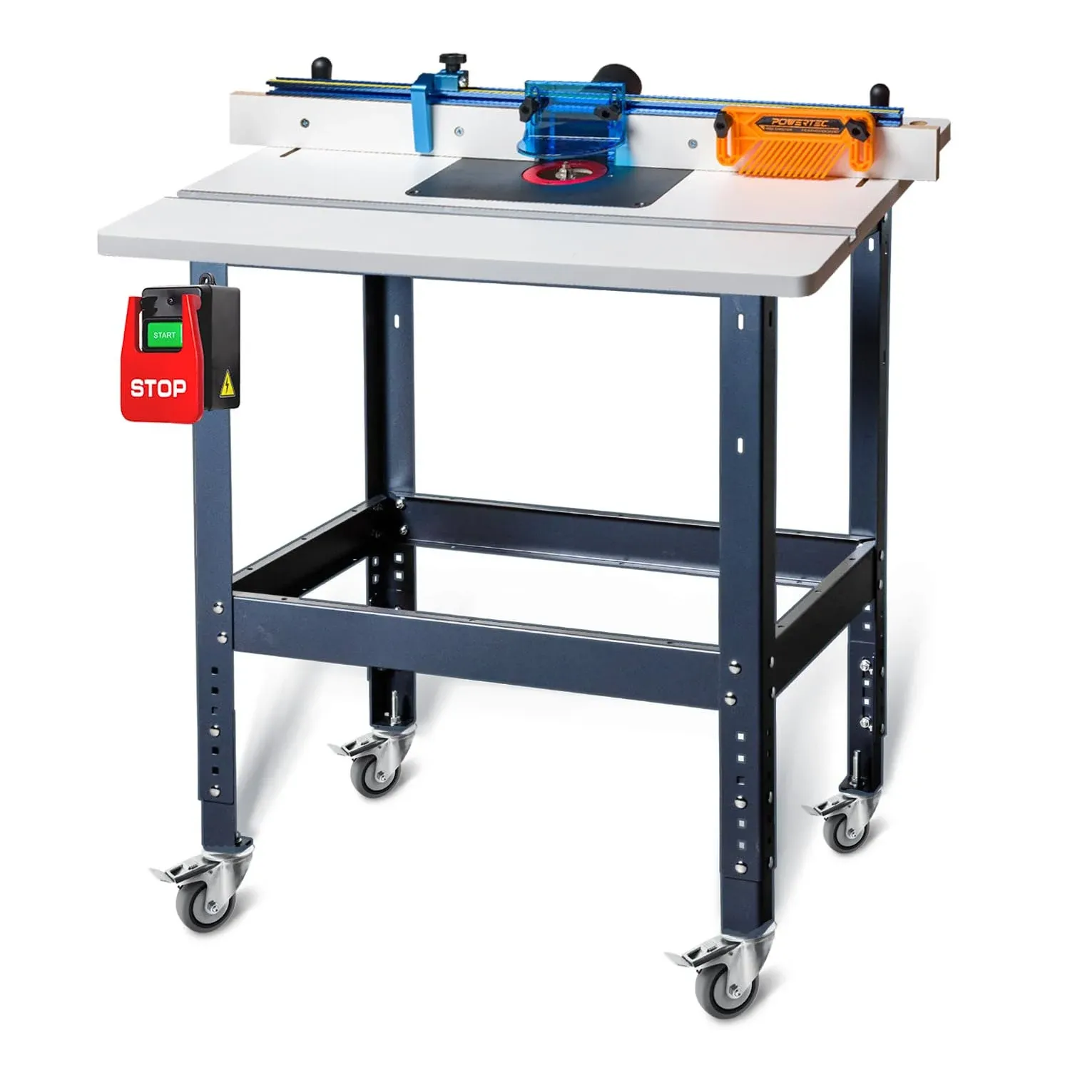 POWERTEC UT1009 Router Table and Fence System with Safety Paddle Switch and Mobile Base, Multi-Purpose Tool Stand with Wheels